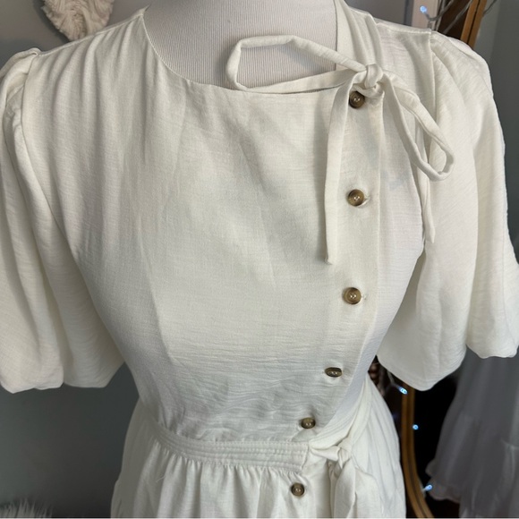 Hobbs London Bubble Sleeve White Midi Dress - Picture 3 of 11